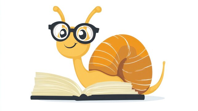 Cute snail reading a book