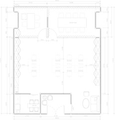 Interior design, office layout, relaxation zone, manager section and conference section 8 seats