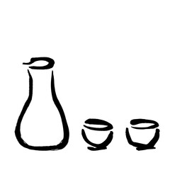 筆タッチの徳利とお猪口の手描きイラスト