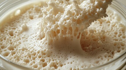 Closeup of Creamy Yeast Dough with Bubbles During Fermentation