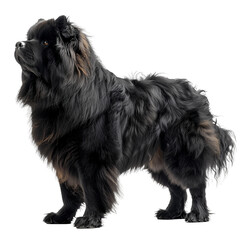 Fluffy black dog isolated on transparent background. PNG. Generated AI