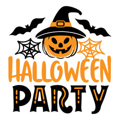 Halloween party design featuring pumpkin witch hat bats and cobwebs festive illustration