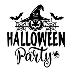 Spooky halloween party design with witch hat pumpkin and spiderweb elements