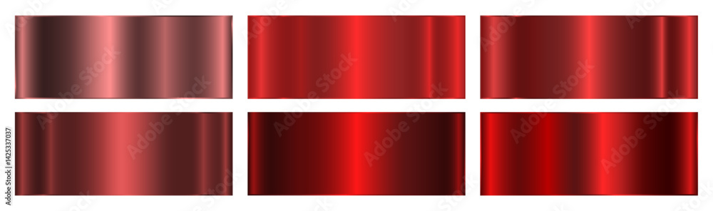 Poster a set of six red metallic gradients on a black background. a collection of shiny metallic gradients.