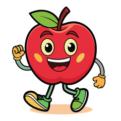 Groovy apple mascot. Funky retro character. cartoon apple, smiling, walking. Funny vintage trendy style character. Doodle Comic collection 
