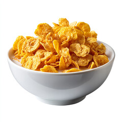 Crispy golden cornflakes in fresh milk served in white bowl breakfast cereal isolated on transparent background. isolated white background