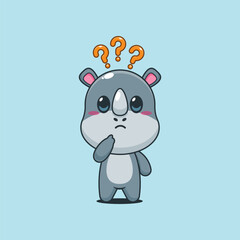 Cute rhino cartoon vector illustration is confused