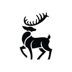 Stylized Black Silhouette Vector of a Walking Stag with Large Antlers on Light Background