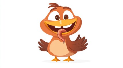 Naklejka premium Cute cartoon bird eating a worm