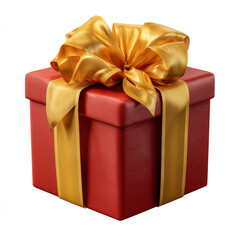 Obraz premium Realistic red gift box wrapped with shiny golden satin ribbon and large bow perfect for celebration and holidays isolated on transparent background isolated white background