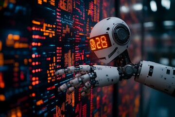 Fototapeta premium Robot interacting with data wall