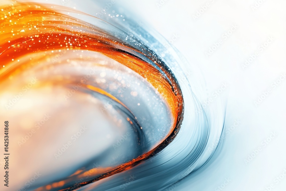 Poster vibrant orange and blue swirling patterns with sparkles create a dynamic design