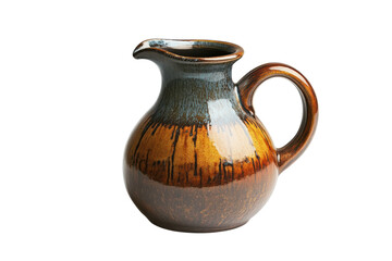 Elegant handcrafted ceramic creamer jug rustic brown and blue glaze unique pottery design perfect for coffee or tea isolated on on transparent background