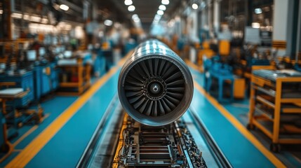 Obraz premium Aircraft engine assembly line