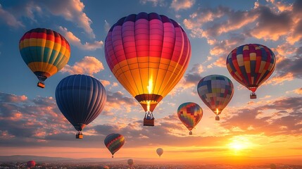 Fototapeta premium Vibrant hot air balloon festival at sunrise