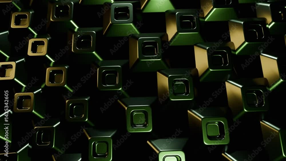 Canvas Prints abstract green and gold metallic cubes digital art 4k animation loop background