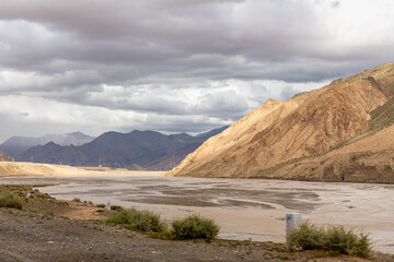 The highway going through the Yadan landform in Gobi, China National Highway 315