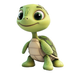 Fototapeta premium Cute animated turtle figure with big eyes and a cheerful expression in a playful pose