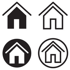 Web home icon set for websites and apps. Simple house symbol. Flat real estate sign. Main page pictogram in filled, thin line, outline and stroke style. Isolated illustration