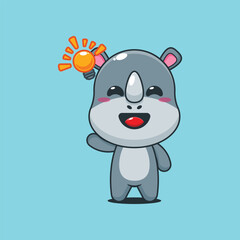 Cute rhino cartoon vector illustration get an idea
