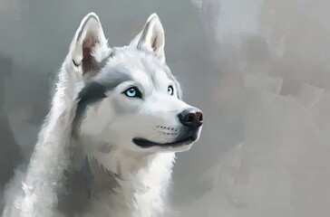 Photorealistic image of a Siberian Husky with icy blue eyes, well-defined muscular body