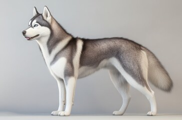 Photorealistic image of a Siberian Husky with icy blue eyes, well-defined muscular body