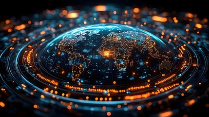 A futuristic holographic globe displaying global data points