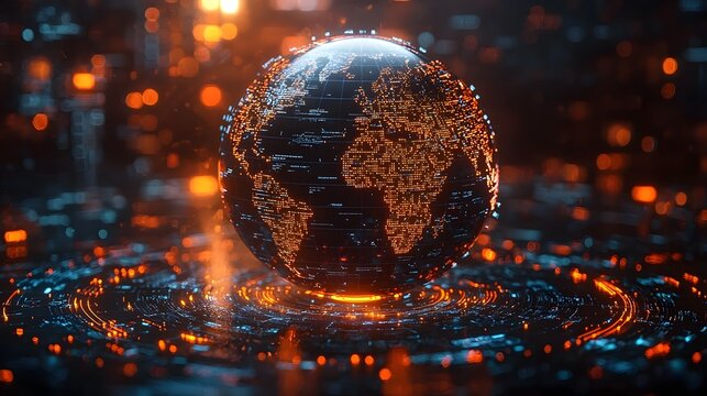 Futuristic holographic globe spinning with glowing data points