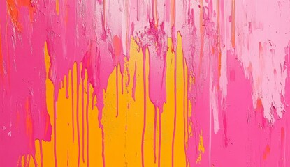 Abstract dripping paint wall art, pink, orange, and white colors