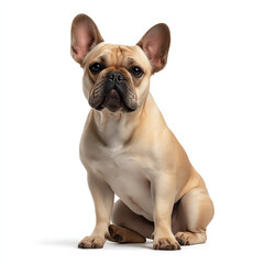 French Bulldog sitting with compact muscular build and smooth fawn-colored coat expressive face and upright ears isolated on transparent background. isolated white background