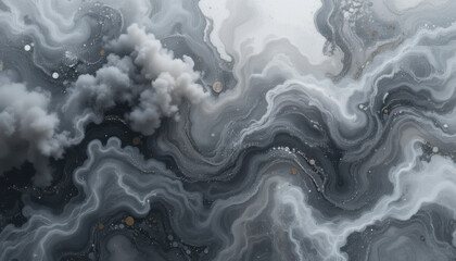 Obraz premium Abstract swirling patterns in shades of gray and white, resembling smoke.