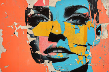 Colorful Collage Portrait. This creative collage art piece features a woman's face with vibrant colors and textures.