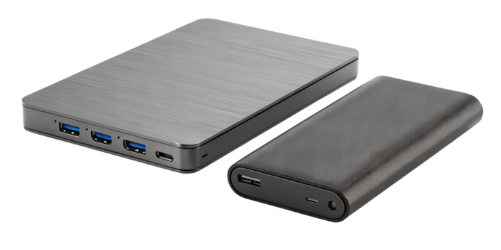 Data Storage Device: A minimalist view of modern data storage devices, illustrating the sleek, portable nature of technological advancements in storage solutions.