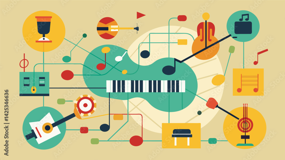 Poster a map representing the intersections between classical music and its influence on modernday orchestr