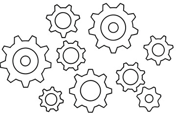 mechanical gears line art complex machinery drawing