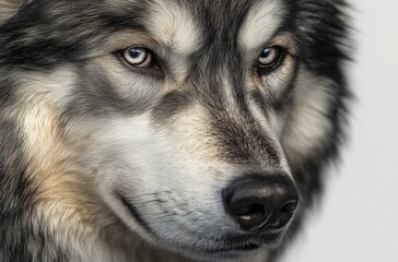 Photorealistic studio shot of a muscular Alaskan Malamute