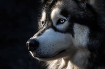 Photorealistic studio shot of a muscular Alaskan Malamute