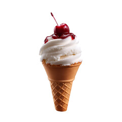 Ice Cream Cone with Cherry Topping on White or Transparent or Transparent Background Dessert