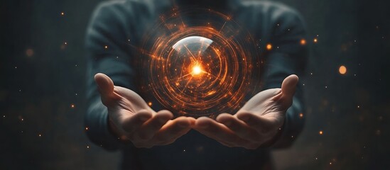 Obraz premium Hands holding glowing orb