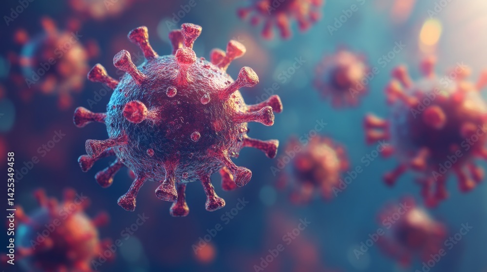 Poster colorful 3d rendering of bacteria and viruses in dynamic background