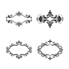 Decorative Ornamental Frames Set With Swirls Black Filigree Motifs on Transparent
