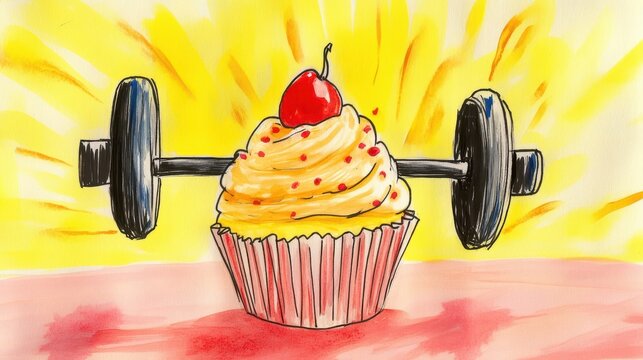 Deliciously-designed cupcake and weightlifting illustration. - Powered by Adobe