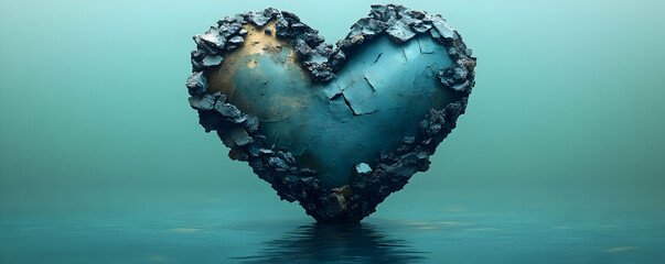 Teal Stone Heart 3D Illustration
