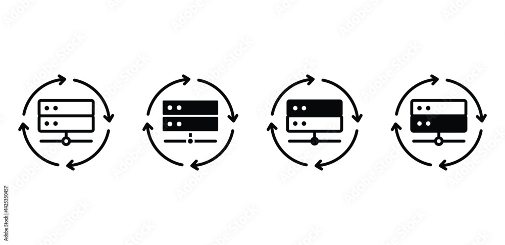 Poster server restoration icons circular black and white data backup symbols vector design