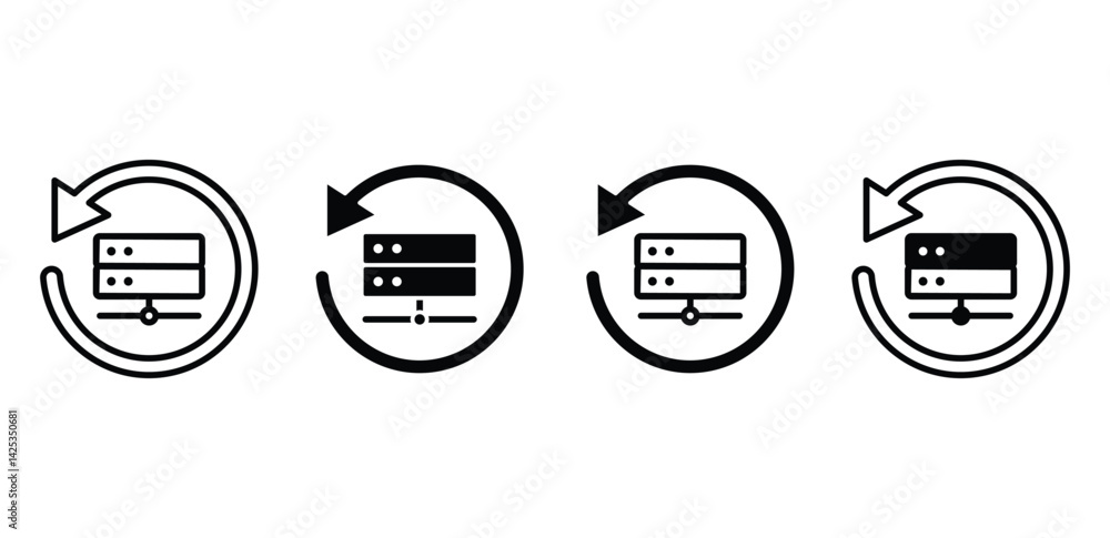 Poster recovery server icon set black and white circular refresh symbols vector design