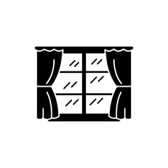 Black Icon of Large Window with Sunlight and Curtains - Studio Ambience