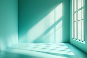 Fototapeta premium Empty Room Sunlight Green Walls Minimalist Interior Design