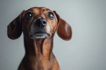 Professional close-up shot of a strong Dachshund standing proudly in a white studio environment