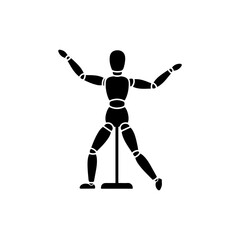 Solid black icon of drawing mannequin in dramatic pose