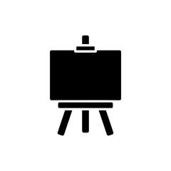 Solid black icon of empty canvas on stand with side clips